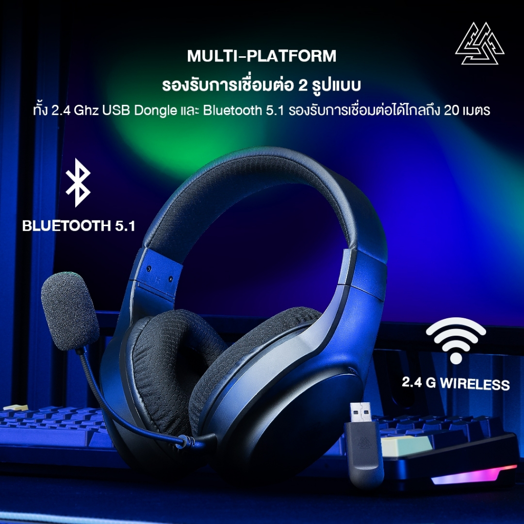 [ประกัน 1 ปี] EGA TYPE-GH3 PRO หูฟังเกมมิ่ง เชื่อมต่อบลูทูธ/ไวร์เลส ถอดไมค์ได้ มีโหมดเกม เพลง หนัง