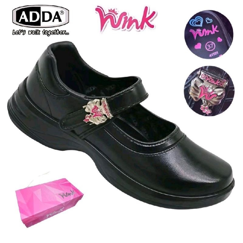 adda wink รองเท้านักเรียน หนังดำ แบบกล่องและแบบประหยัดแพ๊คถุง*ทักเเชทขอบิลได้ก่อนส่งครับ*