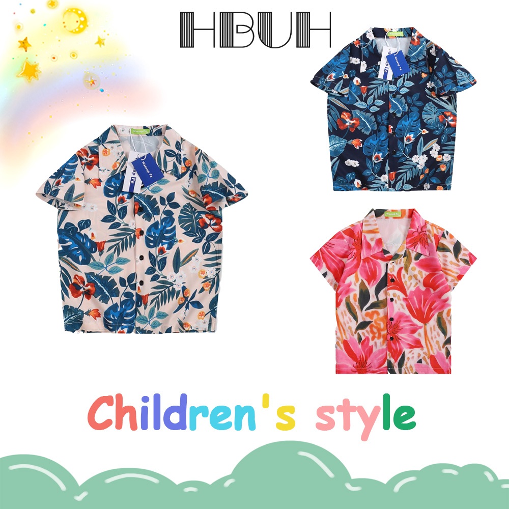 เสื้อเชิ้ตแขนสั้นสำหรับเด็ก, เสื้อฮาวายหน้าร้อน, เสื้อเชิ้ตแฟชั่นลายดอกไม้, เนื้อผ้านุ่ม, เหมาะสำหรับเด็กผู้ชายและหญิง