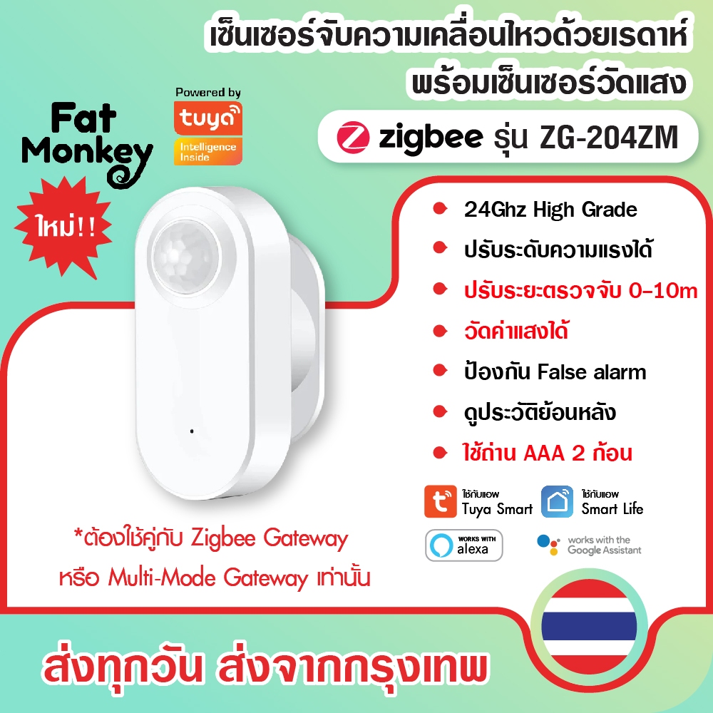 Tuya 3 in 1 Zigbee Human Motion & Presence Sensor รุ่น ZG-204ZM เซ็นเซอร์จับความเคลื่อนไหวแบบเรดาห์ พร้อมวัดแสงได้
