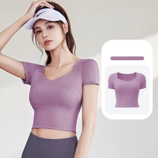 mvp sport เสื้อโยคะ เสื้อแขนสั้น แผ่นรองหน้าอกแบบติดแน่นในตัว [กทม. พร้อมส่ง]