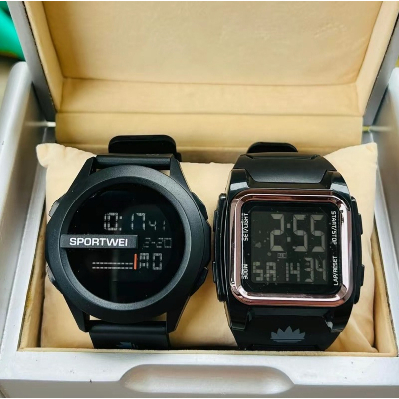 (M 1)ซื้อ 1 แถม 1 SPORT WEI นาฬิกา อิเล็กทรอนิกส์ ทรงกลม+ทรงเหลี่ยม กันน้ำได้ (7 สี)
