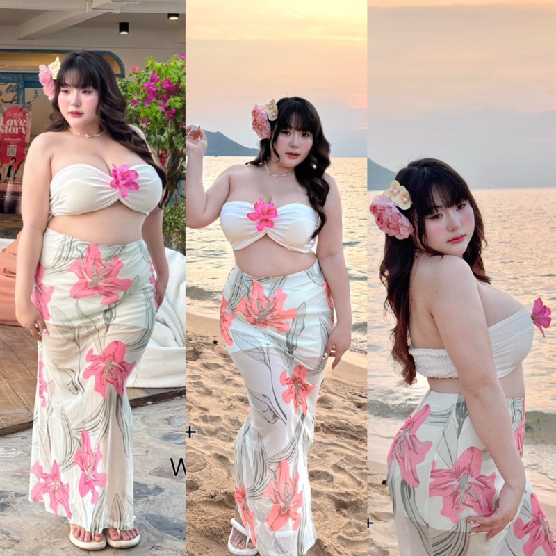 ชุดเซ็ตสาวอวบไปทะเล เกาะอก+กระโปรงยาวลายดอกไม้สุดน่ารัก แถมดอกไม้ ติดกลางอก ดีไซน์สุดเก๋ สวยเซ็กซี่สุดๆ🌺✨