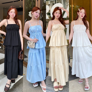 Teera❤️พร้อมส่ง✨2 ชิ้น💥🏝️งานชุดSet เสื้อสายเดี่ยวสม็อกอกสายป…