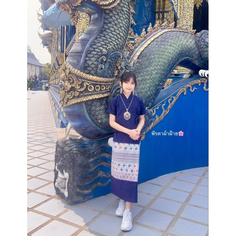 ชุดผ้าผ้าฝ้ายใส่คู่ผ้าถุงลายช้างของเด็กผู้หญิง💙