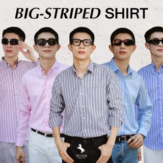 PHASHII SHIRT เสื้อเชิ๊ตผู้ชายแขนยาว รุ่นริ้วใหญ่ ผ้า COTTON ใส่สบาย เนื้อผ้านุ่ม ขายดีมาก!