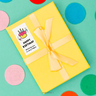 SmileSticker สติ๊กเกอร์วันเกิด Happy Birthday แพ็ก 48 ดวง ขนาด 3x6cm กันน้ำ เข้าตู้แช่ ตู้เย็นได้
