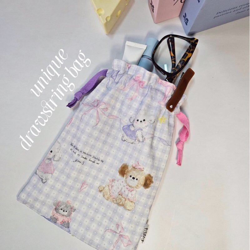 พร้อมส่งถุงผ้าหูรูด ลายน่ารัก มีซับใน