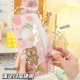 🎀แพ็ค 12 ชุด สุ่มแบบซองกระดุม🎀เลขาคณิตชุดเครื่องเขียน เลขาคณิตไม้บรรทัดแข็งPVC 4 ชิ้น เครื่องเขียน โรงเรียน