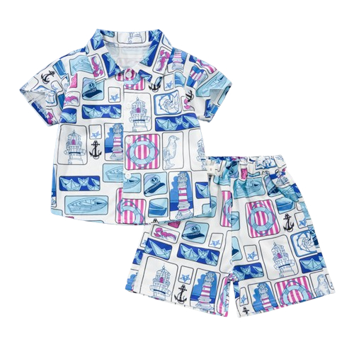 ส่งจากไทย ชุดเซ็ตหน้าร้อนเด็ก เสื้อฮาวาย+กางเกงมีกระเป๋า ลายดอก ใส่สงกรานต์ เที่ยวทะเล เนื้อผ้านิ่มใส่สบายระบายอาศดี รูปที่ 4