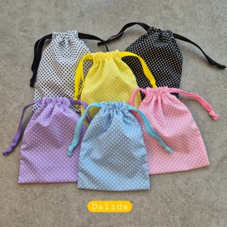 กระเป๋าผ้า ถุงผ้า ลายจุด ขนาด 5×7 นิ้ว ผ้าคอตตอน สีพาสเทล สา…