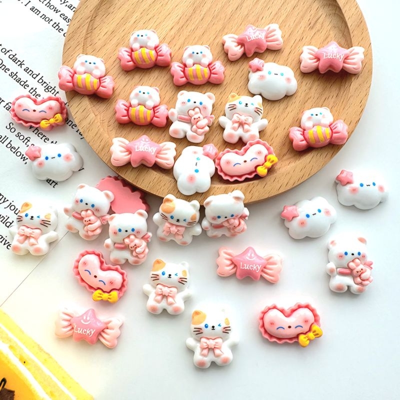 การ์ตูนแมวลูกอมเรซิ่นอุปกรณ์ diy แฮนด์เมดกิ๊บติดผมเคสโทรศัพท์