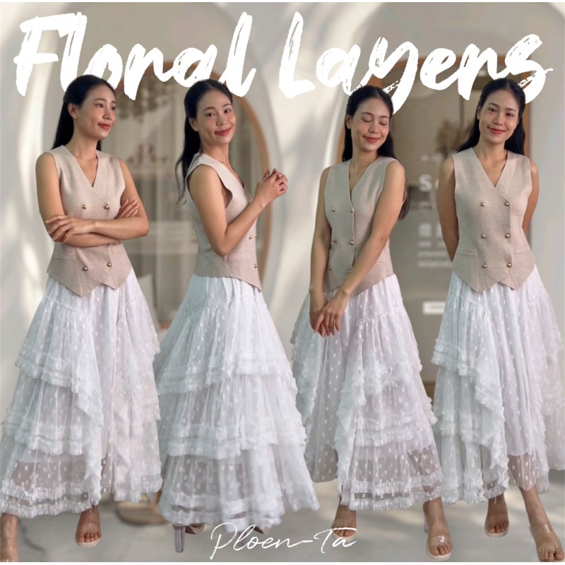 Floral 3 layers skirt กระโปรงทรงพอง ดีเทลเย็บเลเยอร์สามชั้น ผ้าลายดอกจิ๋วสุดคิ้วท์