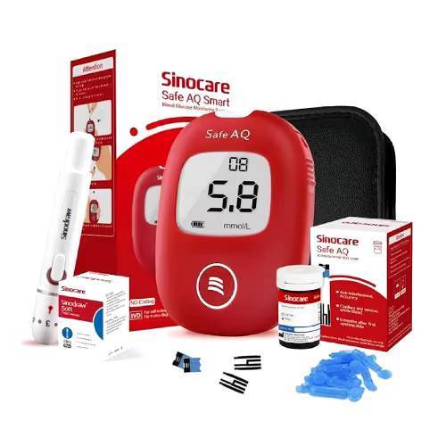 **EXP:04/2028เครื่องตรวจน้ำตาล Sinocare Safe AQ Smart+แผ่น 50 ชิ้น+เข็ม 50ชิ้น,แผ่นตรวจน้ำตาล 50 ชิ้น + เข็มเจาะ 50 ชิ้น