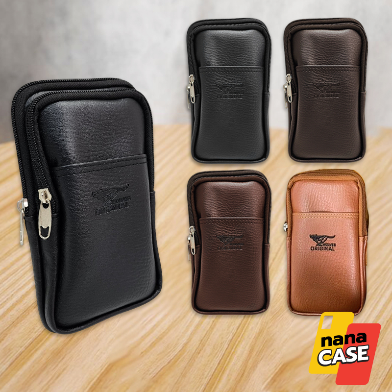 กระเป๋าหนังคาดเอวใส่มือถือ V50 สอดเข็มขัดได้ 3 ช่อง ช่องหน้าหยิบง่าย 1, แบบซิบ 2 ช่อง แนวตั้ง ใส่มือถือได้ 7 นิ้ว