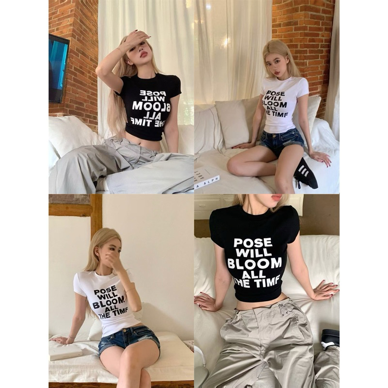 พร้อมส่ง💚 เสื้อยืดแขนสั้น เสื้อแขนสั้นพิมลายตัวอักษร สีพื้น น่ารักมาก