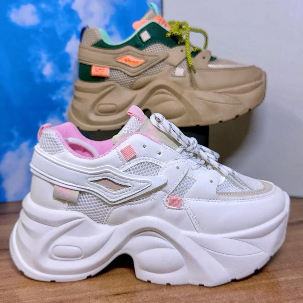 G15 (ไซส์ 35-40) รองเท้าผ้าใบส้นสูง สไตล์เกาหลี ทนทาน รองรับเท้าพื้นเรียบ เสริมความสูง 7.5 ซม. แถมสาย