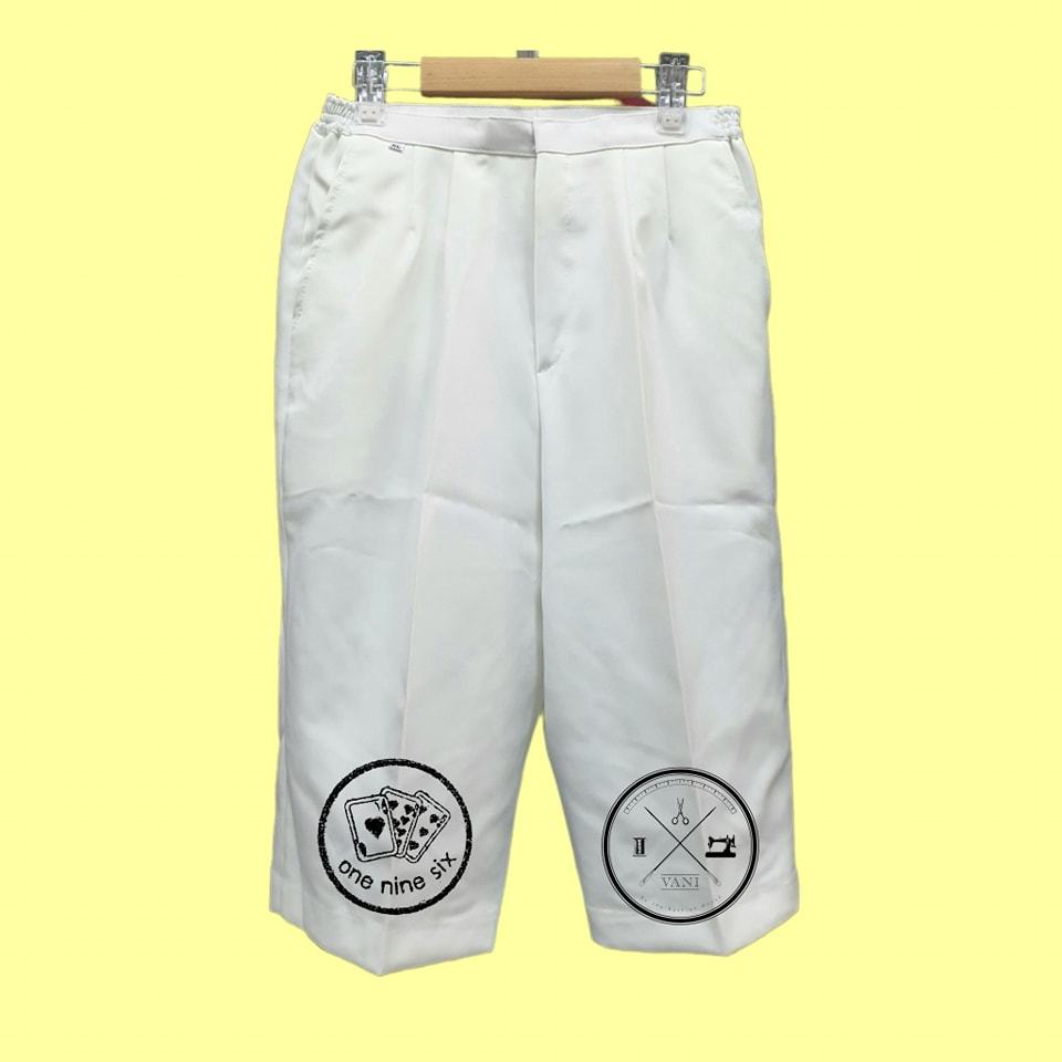 กางเกงสี่ส่วน ผ้าไม่ยืด ซิปหน้า มียางข้าง