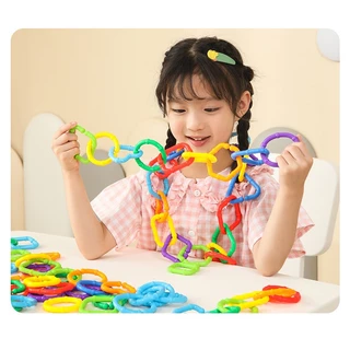 ของเล่นห่วงโซ่สีสันสดใสสำหรับเด็กทารก พัฒนาการรู้จำสีและรูปทรง เสริมทักษะการสัมผัส ของเล่นเชื่อมต่อได้หลายชิ้น