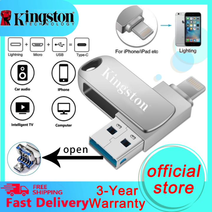 Kingston flashdisk แฟลชไดรฟ์ Usb3.0 2TB 1TB 3 in 1 Otg Pendrive สําหรับ iPhone อุปกรณ์จัดเก็บข้อมูลภ