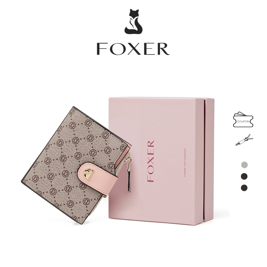 FOXER กระเป๋าสตางค์ใบสั้น แฟชั่นพิมพ์ลาย ที่ใส่บัตรเครดิต กระเป๋าสตางค์พับได้  ของขวัญสำหรับผู้หญิง