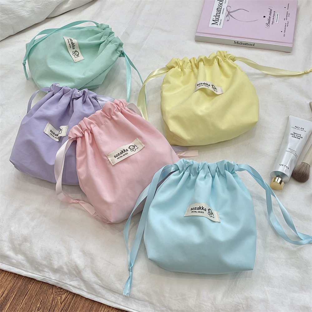 พร้อมส่ง A068 ถุงหูรูด สีพื้น สีพาสเทล กระเป๋าเชือกรูด ใส่เครื่องสำอาง ใส่ของ ใส่ผ้าอนามัย กระเป๋าผ้าหูรูด