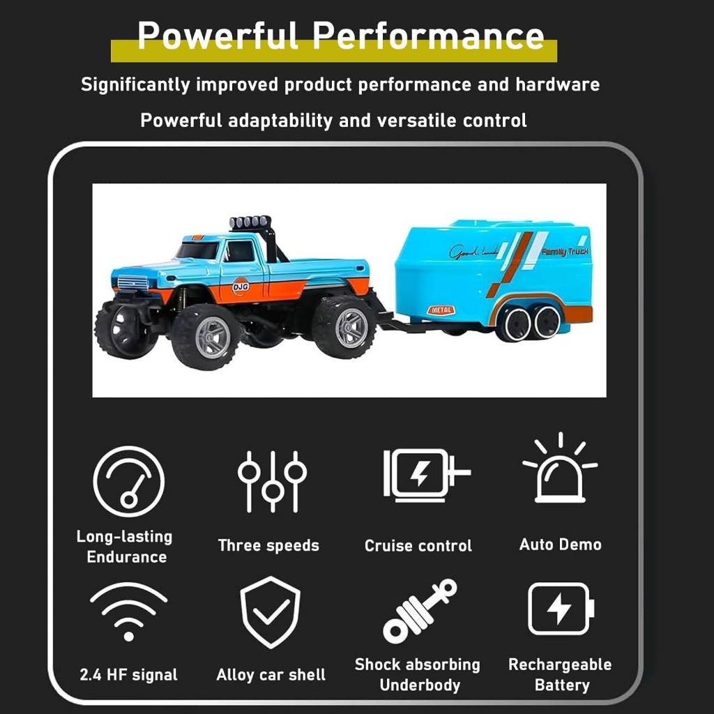 รถบังคับ Mini RC 1:64 Monster Truck 2.4GHz ALLOY 2WD HG4-80 (มีพ่วงท้าย)