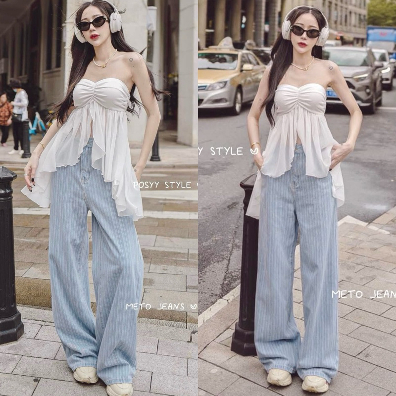 🔥🔥 Possy style งานตามหา หายากมาก ทั้งชุด ผ่านมือเดียวมี ไซส์ S กับ M ☑️ - Set เสื้อเกาะอกชีฟองสีขาว 