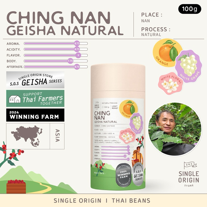 เมล็ดกาแฟคั่วอ่อน Ching Nan Geisha Natural (Specialty Coffee)