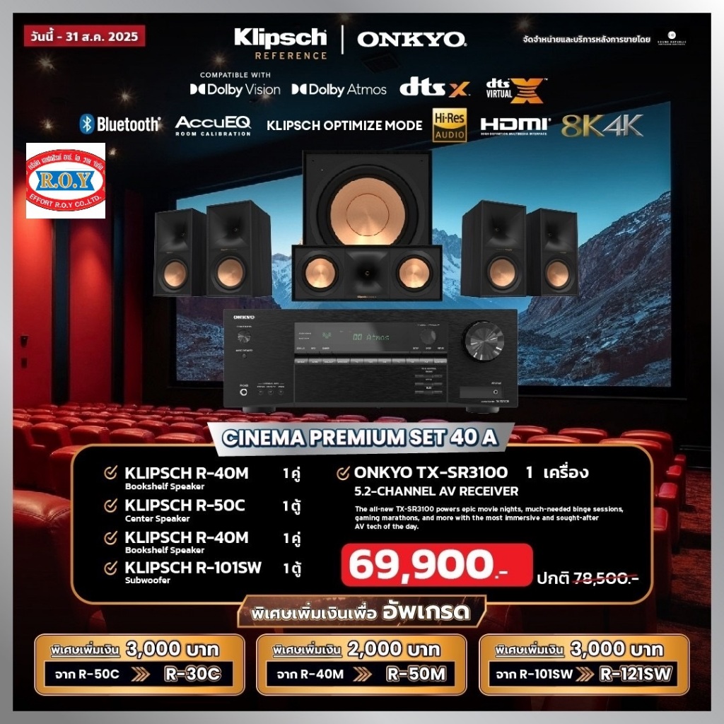 ONKYO TX SR3100 + KLIPSCH R-40M + R-50C + R-40M + R-101SW  SET