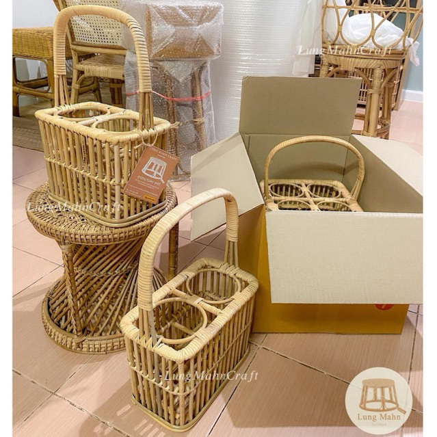 [พร้อมส่ง] ตะกร้าหวาย คุณภาพส่งออก ที่ใส่ขวดไวน์ ตะกร้าสาน