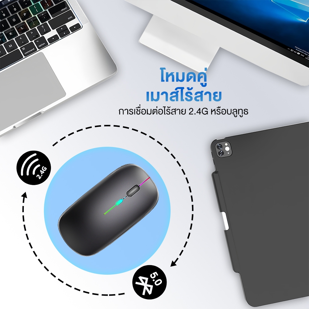 SANSONIC เมาส์ เมาส์ไร้สาย เสียงเงียบ Wireless Mouse 2.4G บลูทูธ 5.0 รับสัญญาณ USB 3 ระดับ DPI สําหรับแล็ปท็อป PC Mac