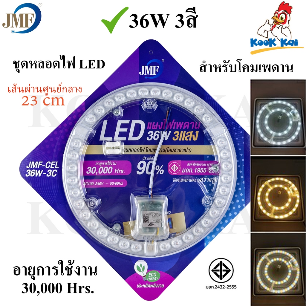 JMF แผงไฟ LED 36W (เปลี่ยนแสงได้ 3สี) กว้าง 23cm สําหรับเปลี่ยนโคมไฟเพดาน แผงแม่เหล็กไฟเพดาน มี มอก. ติดตั้งง่ายมาก