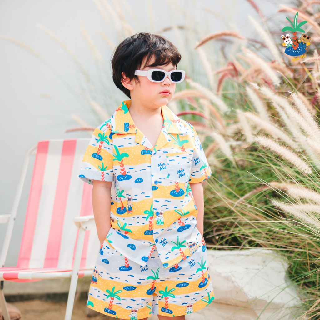 Mix Me เสื้อเชิ้ตฮาวาย แขนสั้น ลายทะเล(Summer) ผ้า POPLIN 100%Cotton เด็กชาย อายุ 1-7 ปี เสื้อผ้าเด็ก รุ่น 400376