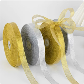 ริบบิ้นเนื้อทราย สีทอง สีเงิน ยาว 25หลา ริบบิ้นผ้า ริ้บบิ้นทำโบว์ ตกแต่ง DIY พร้อมส่งจากไทย