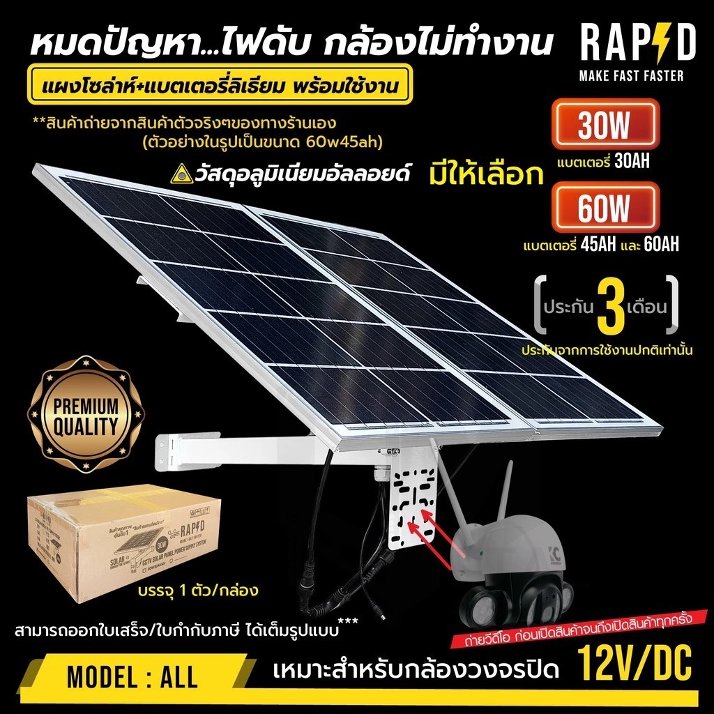 หมดปัญหา...ไฟดับ! แผงโซล่าร์เซลสำเร็จรูป + แบตเตอรี่ลิเธียม เหมาะ dc12v กล้องวงจ