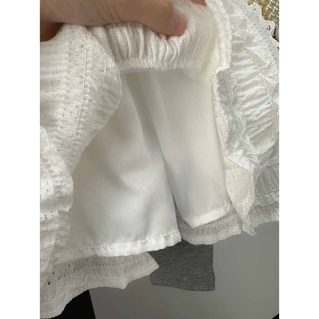 พร้อมส่งจากกทม Miniyiness กระโปรงลูกไม้ระบาย2ชั้น มีซับในกางเกง 2025 กระโปรงบัลเล่ต์ เอวสูงเข้ารูป สไตล์เวียดนาม - รูปที่ 6