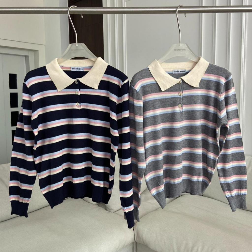 PTPL2827 เสื้อโปโลแขนยาวลายทาง PROMTHONG