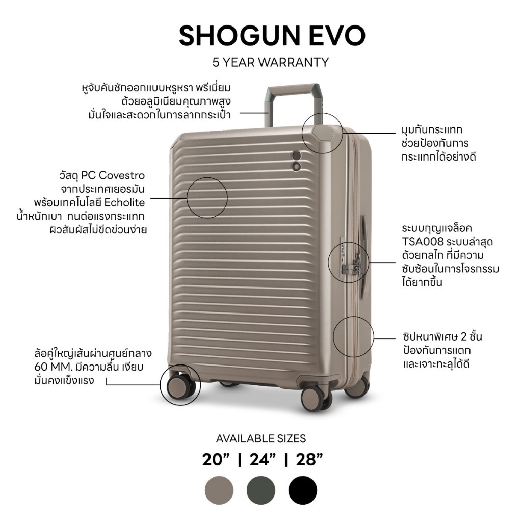 ECHOLAC : กระเป๋าเดินทาง ซิป 2 ชั้น มีมุมกันกระแทก รุ่น โชกุน อีโว (Shogun Evo - PC279SA)