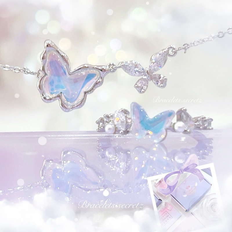 🩷 ลด80฿🦋โค้ดหน้าร้าน 🩷 New~ Pando 🎀 สร้อยคอ ชุบเงินแท้92.5% สร้อยข้อมือ กำไล แหวน ผีเสื้อ รุ้ง (50) 