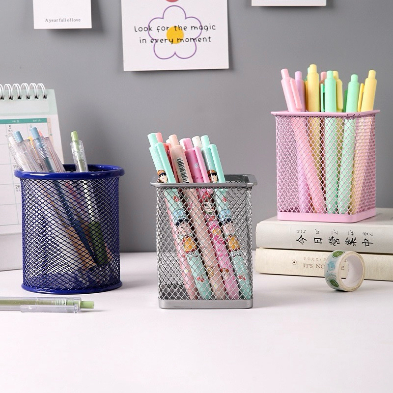 <พร้อมส่ง> ตะกร้าปากกา แบบเหล็ก Pencil Box | 9สี | ตระกร้าเก็บของ ที่ใส่เครื่องเขียน กล่องดินสอ ตะแกรง กล่องจัดระเบียบ