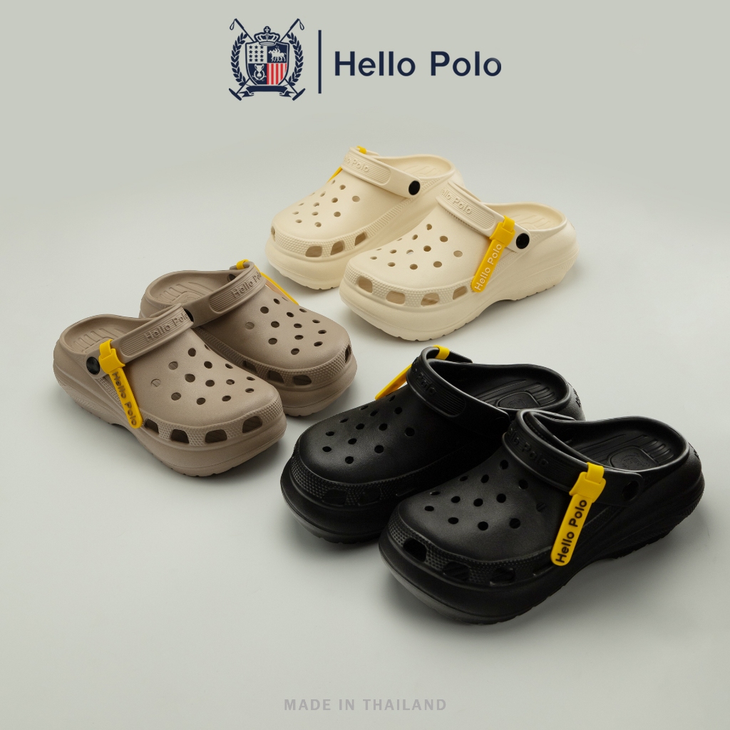 Hello Polo รองเท้าหัวโตมินิมอล รองเท้าแตะแบบสวม แฟชั่นผู้หญิง ยาง EVA กันลื่น มีสายรัดข้อ ติดตัวการ์ตูนได้ รุ่น HP8052