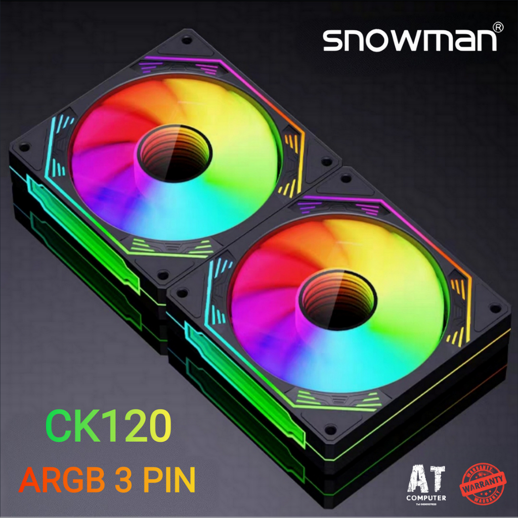 Cooling Fan (พัดลมเคส) SNOWMAN CK120 ARGB B&W 4Pin PWM/5V 3pin 120mm Computer Cooling Fans Silent