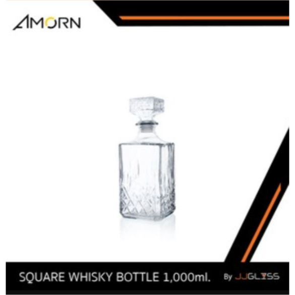 JJGLASS - (AMORN ) SQUARE WHISKY BOTTLE 1,000ml. - ขวดแก้วคริสตัลใส เหมาะสำหรับใส่วิสกี้ ไวน์ ฝาปิดแน่น