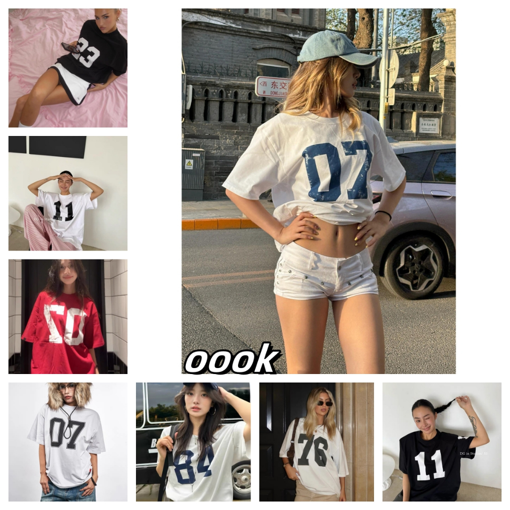 (จัดส่งตลอด 24 ชั่วโมง）OOOK Official พร้อมส่ง เสื้อยืดคอกลม แขนสั้น โอเวอร์ไซซ์ สไตล์เกาหลี T510