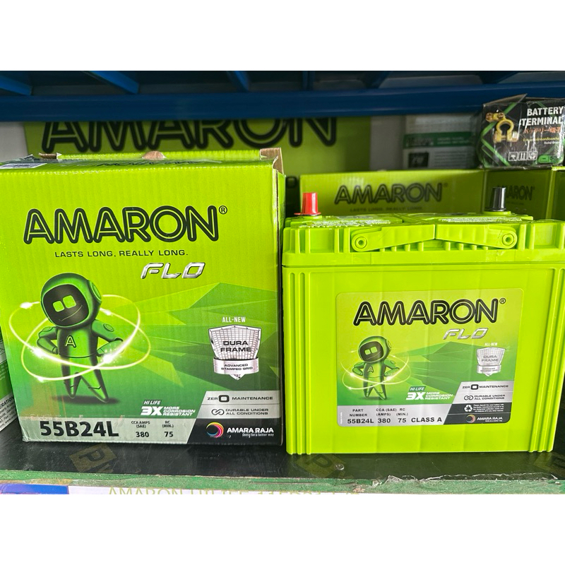 แบตเตอรี่AMARON รถเก๋ง 55B24L ไฟแรงสุดๆCCA500 เหมาะสำหรับรถติดเครื่องเสียง