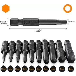 ชุดดอกสว่านประแจ SAE METRIC หัวหกเหลี่ยม เส้นผ่าศูนย์กลาง 1/4 นิ้ว ชุดไขควงแม่เหล็ก เมตริก 10 ชิ้น
