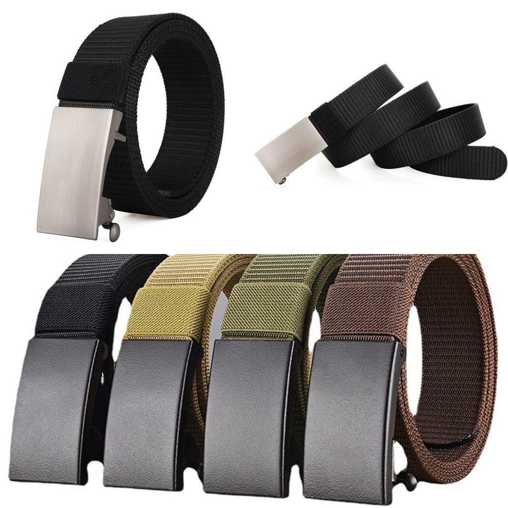 หัวเข็มขัดผ้าไนลอน สำหรับผู้ชาย แฟชั่นสไตส์อินเทรนด์ หัวโลหะแบบเรียบไม่ต้องเจาะรู เข็มขัดสายผ้า