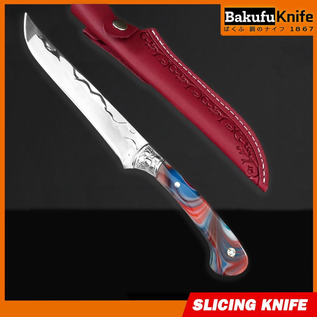 TLY Bakufu มีดแล่ ทำอาหาร มีดแล่เนื้อ แล่ปลา มีดอเนกประสงค์ แบนด์ Bakufu Knife ด้ามเรซิ่น พร้อมซองหนัง PU รุ่น UT-R26