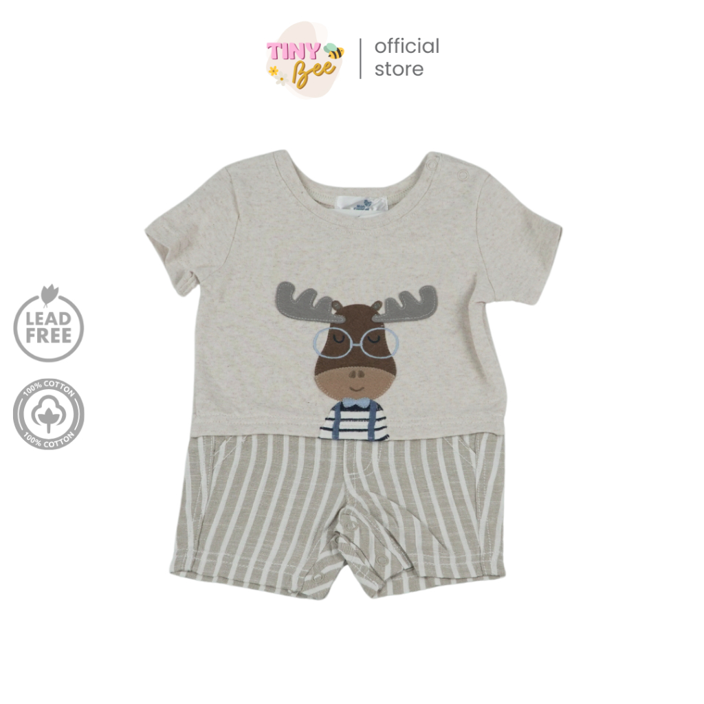 TinyBee บอดี้สูท รอมเปอร์ ชุดหมีขาสั้น ผ้าฝ้าย ชุดเด็กแรกเกิด ปักลายกวางน้อย อายุ 3-24 เดือน